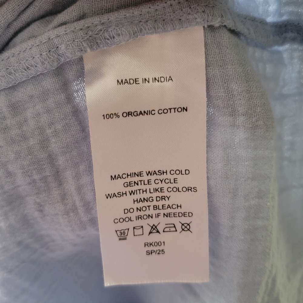 Quince Organic Cotton Gauze Smocked Tiered Maxi Dress Light Blue Pockets Small - Picture 7 of 11